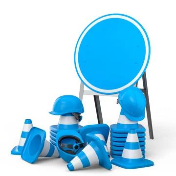 Stack of safety helmets or hard hats and traffic cones on green background 스톡 사진
