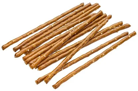 Stack of salted pretzel sticks isolated on white background Stock Photos