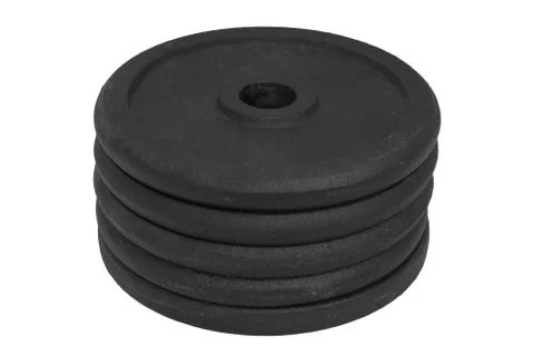 Stack of same size dumbbell discs isolated on white background Stock Photos