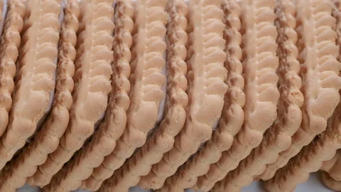 Stack of sandwich biscuits with chocolate. Macro details. Slider shot. Stock Footage 296531913