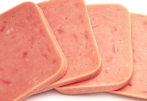 Stack from sausage slices isolated on the white background Stock Photos