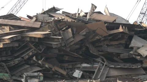 Stack Of Scrap Metal From Ships At Gadani Ship Breaking Yard Vídeo Stock 166827012