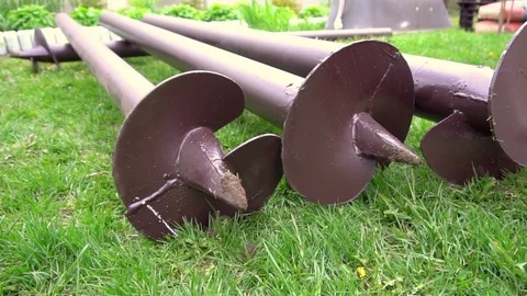 Stack of screw piles for house foundation, closeup. Nobody Stock Footage 79086080