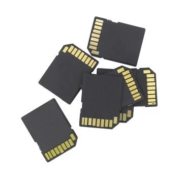 Stack of SD memory cards isolated on white Foto stock