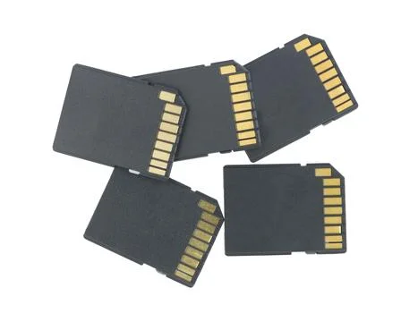 Stack of SD memory cards isolated on white Foto stock