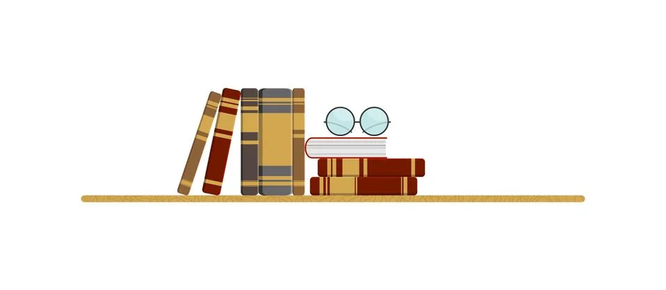 A stack of several books and glasses on the table Stock Illustration