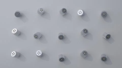 Stack of several gears on the bright flat background. Simple mechanical theme Illustrazione stock