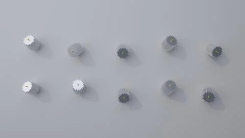 Stack of several gears on the bright flat background. Simple mechanical theme Illustrazione stock