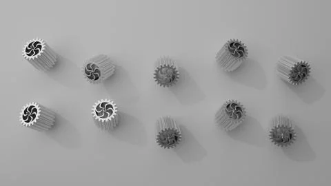 Stack of several gears on the bright flat background. Simple mechanical theme Illustrazione stock