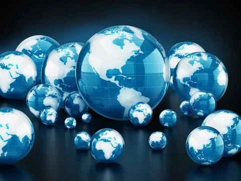 Stack of shiny globes isolated on black background. 3D illustration Stack ... Stockfoto's