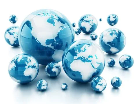 Stack of shiny globes isolated on white background. 3D illustration Stack ... Stockfoto's