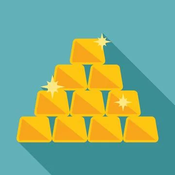 Stack of shiny gold bars is glowing on blue background Stock Illustration