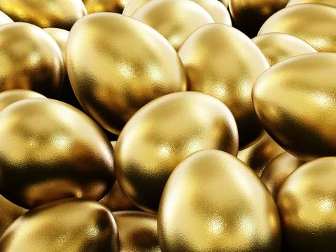 Stack of shiny golden eggs. 3D illustration Illustrazione stock