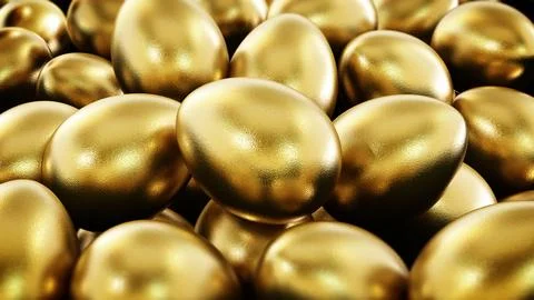 Stack of shiny golden eggs. 3D illustration Stock Illustration