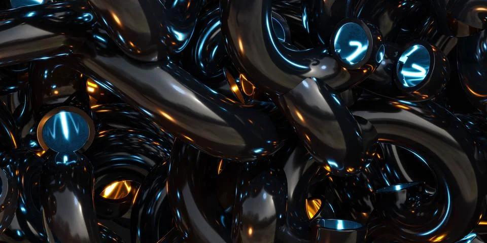 Stack of Shiny Metal Objects 3d render illustration Stock Illustration