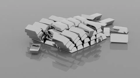 A stack of shiny white precious metal bars stacked on top of each other falls Stock Footage 164704202
