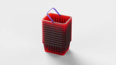 A stack of shopping baskets on a white background. 3d rendering illustration Video stock 201697568