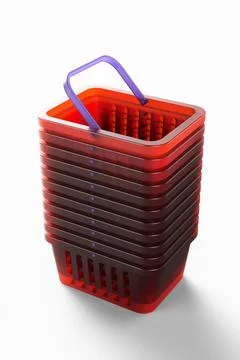 A stack of shopping baskets on a white background. 3d rendering illustration Stock Illustration