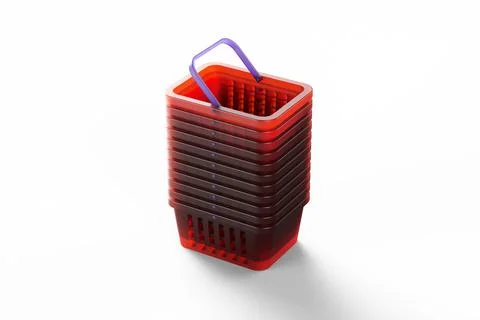 A stack of shopping baskets on a white background. 3d rendering illustration イラスト素材