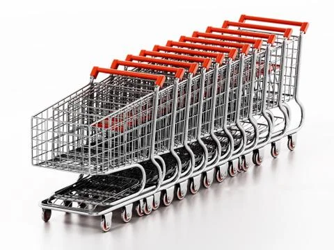 Stack of shopping carts isolated on white background. 3D illustration Stock Illustration
