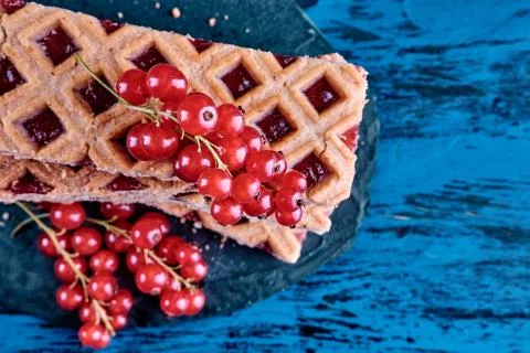 Stack of shortbread cookie with red currant jam. 写真素材
