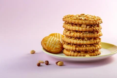 Stack of shortbread cookies in the shape of rings. Stock Photos