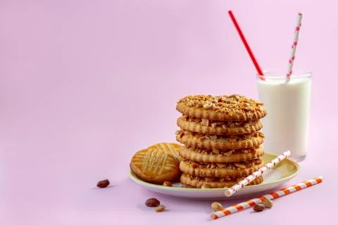Stack of shortbread cookies in the shape of rings. Stock Photos