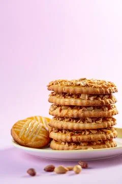 Stack of shortbread cookies in the shape of rings. Homemade shortbread coo... Stock Photos
