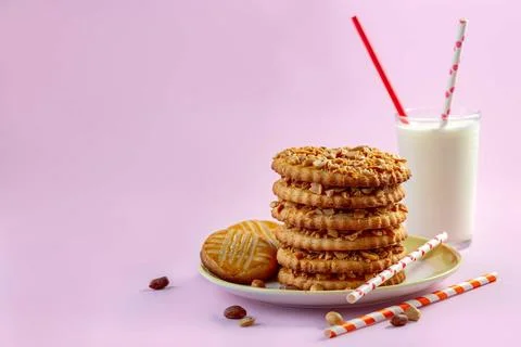 Stack of shortbread cookies in the shape of rings. Homemade shortbread coo... Stock Photos