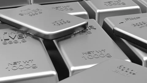 Stack of silver bars 3D rendering. 스톡 동영상 333606795