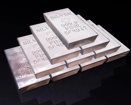 Stack of silver bars Stock Illustration