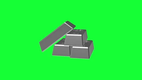 A stack of silver bars rotates on a green screen in 3D animation. Vidéo 344058264