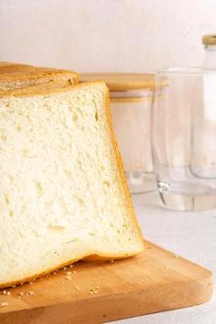 Stack of slice bread isolated on bright background with negative space Stock Photos