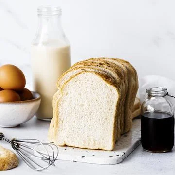 Stack of sliced bread, french toast ingredients food photography 스톡 사진