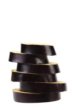  Stack of slices black eggplant. Stack of slices black eggplant. White bac... Foto stock