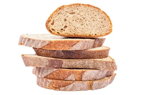 Stack of slices of bread isolated on white background. Stock Photos