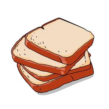 A stack of slices of plain bread on a white background. Sliced bread for breakfa Иллюстрация