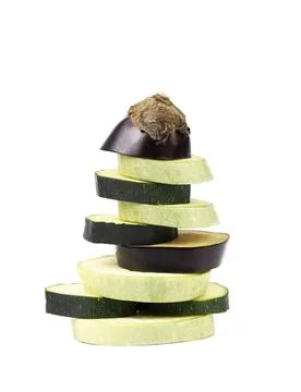  Stack of slices vegetable marrow and eggplant. Stack of slices vegetable ... Stock Photos