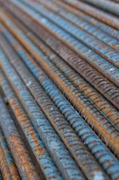 Stack of slightly rusty construction steel rods Stock Photos
