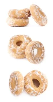 Stack of small cakes with hole isolated over the white background Stock Photos