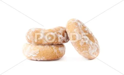 Stack of small cakes with hole isolated over the white background Stock Photos