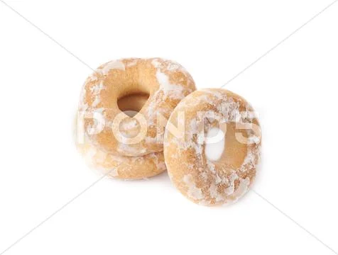 Stack of small cakes with hole isolated over the white background Stock Photos