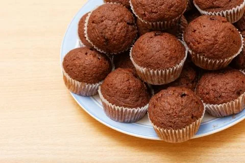 Stack of small chocolate chip muffins Stock Photos