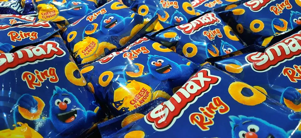 A stack of Smax Ring snacks on the shelf or basket in OH! SOME shop Stock Photos