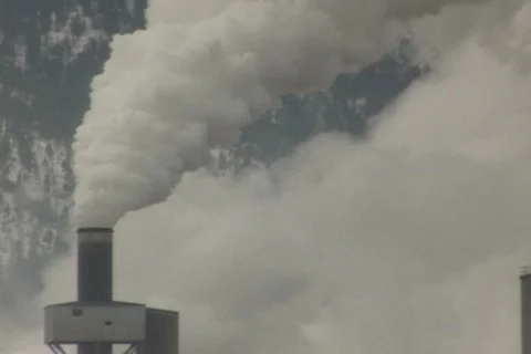 Stack Smoke at Smurfit-Stone Paper Mill in Frenchtown, Montana Stock Footage 105914899