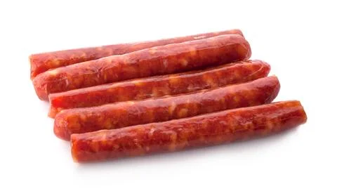 Stack of smoked sausages isolated on a white background Stock Photos