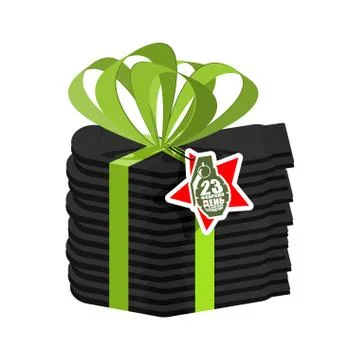 Stack of socks and ribbon. Traditional gift for men on February 23. Day of De 스톡 일러스트