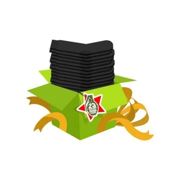 Stack of socks and ribbon. Traditional gift for men on February 23. Day of De 스톡 일러스트