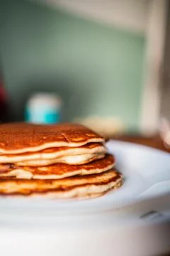 Stack of Soft Fluffy Delicious Pancakes Extreme Close Up Foto stock