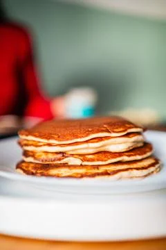 Stack of Soft Pancakes on a Plate in Close Up Stock Photos